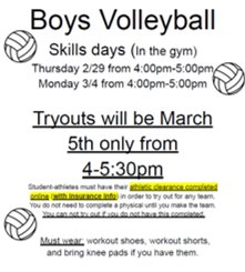 Boys Volleyball Skills Days (Not Tryouts)